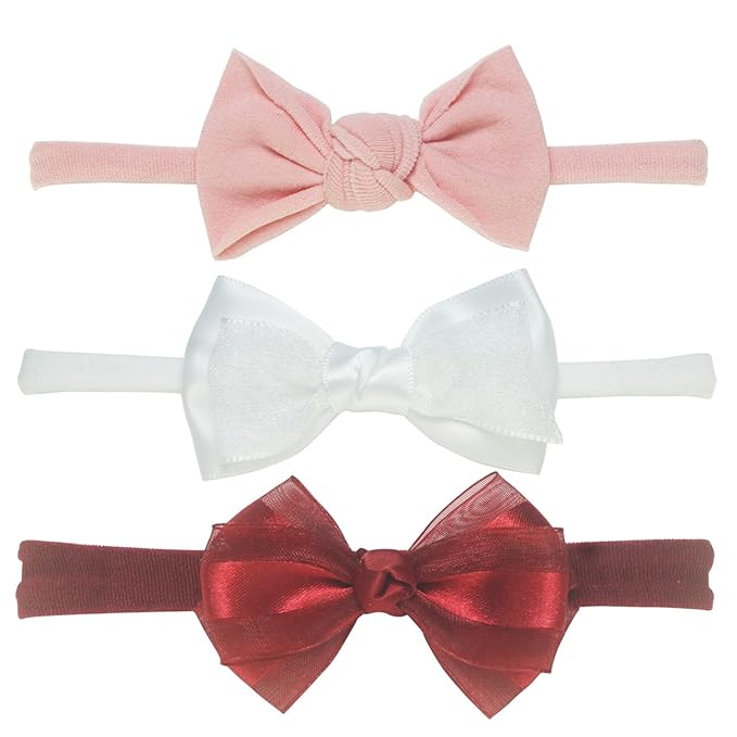 Nihao Baby Red white Pink Headband for Baby Girls Newborn Bows -3 PCS