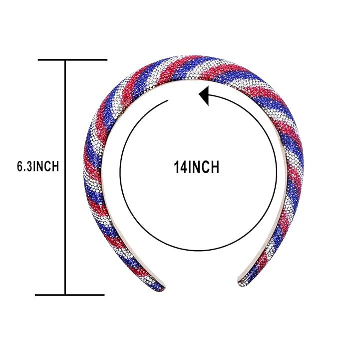 4th of July Rhinestone Headbands for Girls Red Blue White Rhinestone Sparkle Head Band Patriotic Hair Accessories for Women