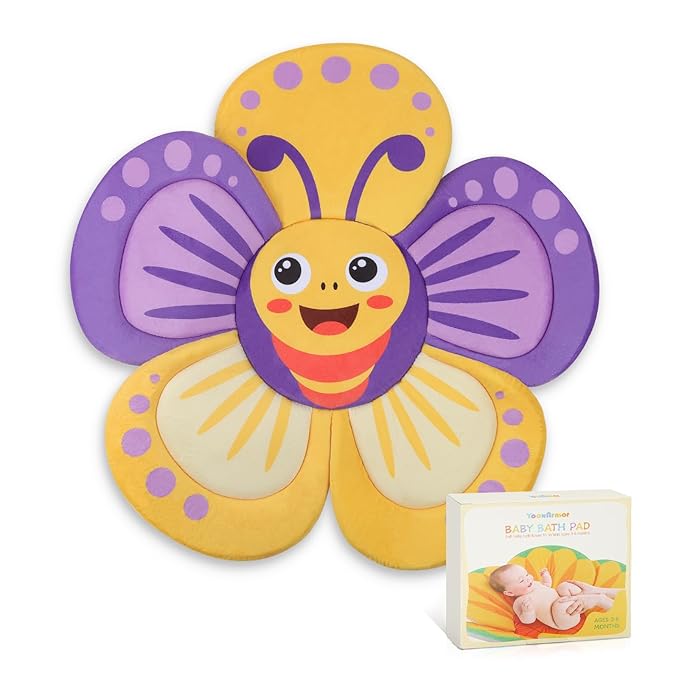 YooxArmor Flower Baby Bath Pad for Infant Bathtub Sink Flower Mat Tub Little Lotus - Petal Soft Supports Lounger Newborn Bathing Insert Seat Baby Essentials, Bees