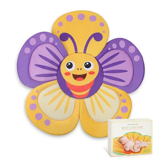 YooxArmor Flower Baby Bath Pad for Infant Bathtub Sink Flower Mat Tub Little Lotus - Petal Soft Supports Lounger Newborn Bathing Insert Seat Baby Essentials, Bees