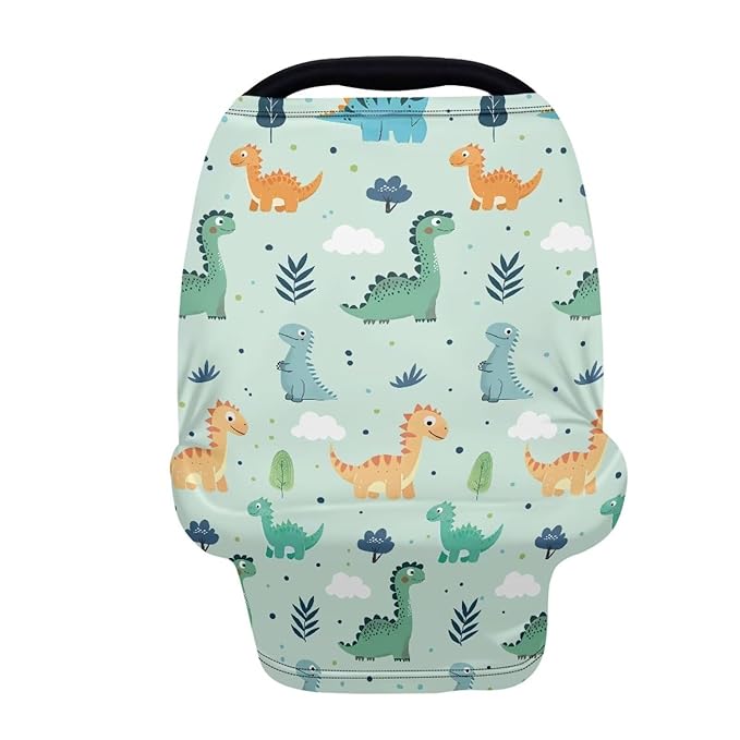 AFPANQZ Dino Stretchy Baby Car Seat Nursing Breastfeeding Cover Super Breathable Multiuse Infant Carseat Canopy Stroller Cover Scarf All Seasons Girl Baby