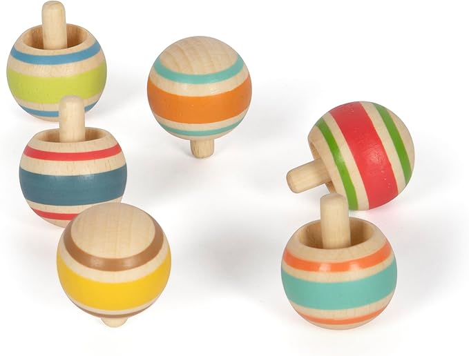 small foot Wooden Set, Small Gift, 6 Tops, Entertainment for Kids Aged 3+ Years Old, 12606, Multicoloured