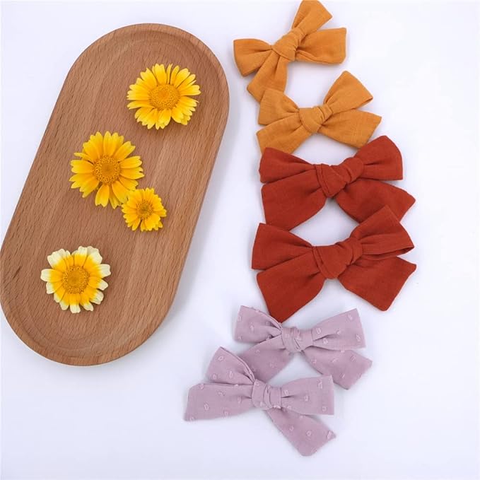 12 PCS Linen Bow Hair Clips for Baby Girls Hair Bows Alligator Clips Accessories Infants Toddler Kids Hairgrips (Assorted D)