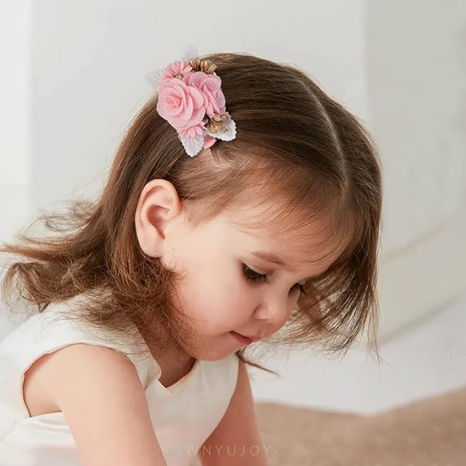 3pcs Girls Flower Hair Clips, Floral Hair Barrettes w/Boutique Fully Lined Alligator, Hair Bows for Baby Newborn Toddler