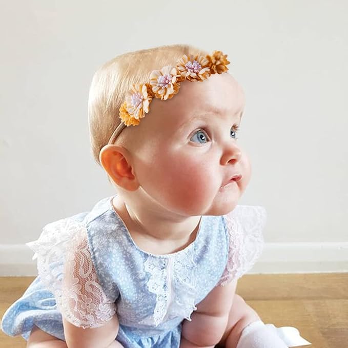 Baby Girl Flower Headband 6 PCS Elastic Hairbands Handmade Nylon Bows Headbands Chic Floral Hair Accessories Kids Gifts for Newborn Infant Toddlers