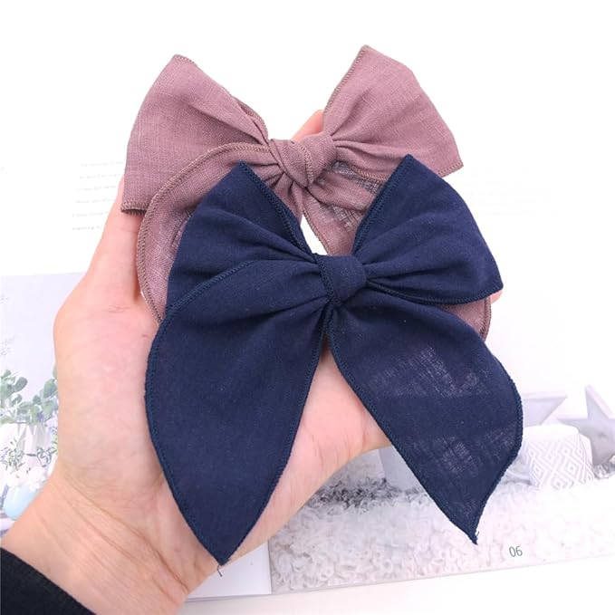 Pack of 4 Gorgeous Fable Bow Hair Clips for Girls Women Linen Hair Bow Alligator Clips Toddler Baby Mom Young Girl Hair Accessories (Burgundy/Black)