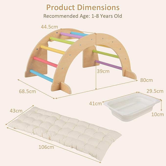 INFANS Wooden Arch Climber Rocker with Soft Cushion, 6 in 1 Montessori Climbing Toys for Toddlers, Waldorf Indoor Table Baby Children Ladder Gym Learning Playset Gift for Kids Boys Girls (Colorful)