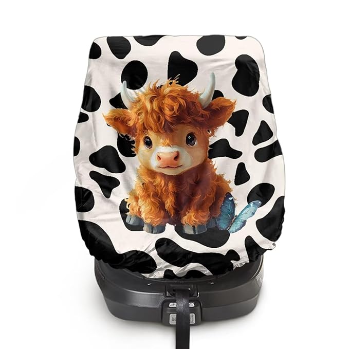 Car Seat Sun Shade Cover Cute Highland Cow Car Seat Protector for Child Car Seat, Universal Fit, Keeps Baby's Carseat at Cooler Temperature, Blocks Out Heat & Sun UV Covers