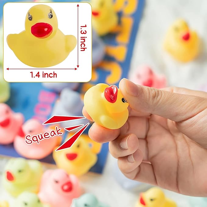 Haooryx Macaron Miniature Rubber Duck - 60Pcs Colorful Mini Pastel Float Ducky Pool Toy Novelty Squeeze Smile Ducks Kids Birthday Multi-Item Party Favor Packs School Rewards Game Prizes Bath Toys
