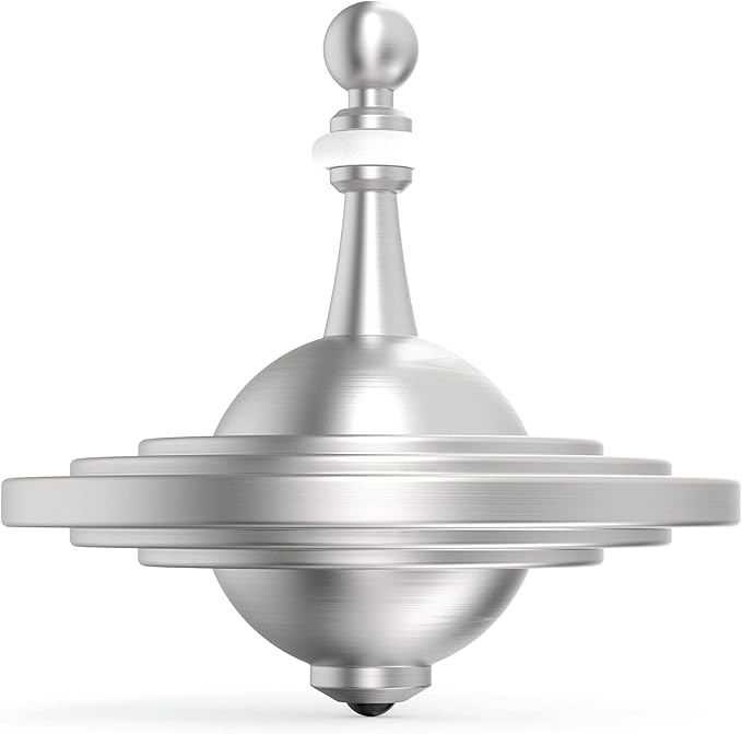 UFO Tops - Cussac - Metal Spinning Fidget Toy Top - Inspired by The Documented 1967 UFO Sighting in Cussac, France (Cosmic Silver)