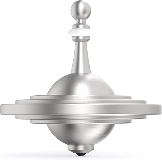 UFO Tops - Cussac - Metal Spinning Fidget Toy Top - Inspired by The Documented 1967 UFO Sighting in Cussac, France (Cosmic Silver)