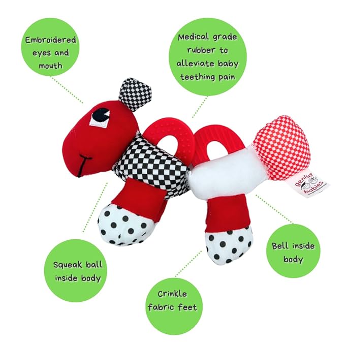 Teething Toys 3-6 Months - High Contrast Caterpillar Sensory Toy with Baby Rattle, Multiple Textures, Sounds, Baby Teethers, Nontoxic, New Babies Must Haves, Teether Toys, Helps w Teething Pain Relief