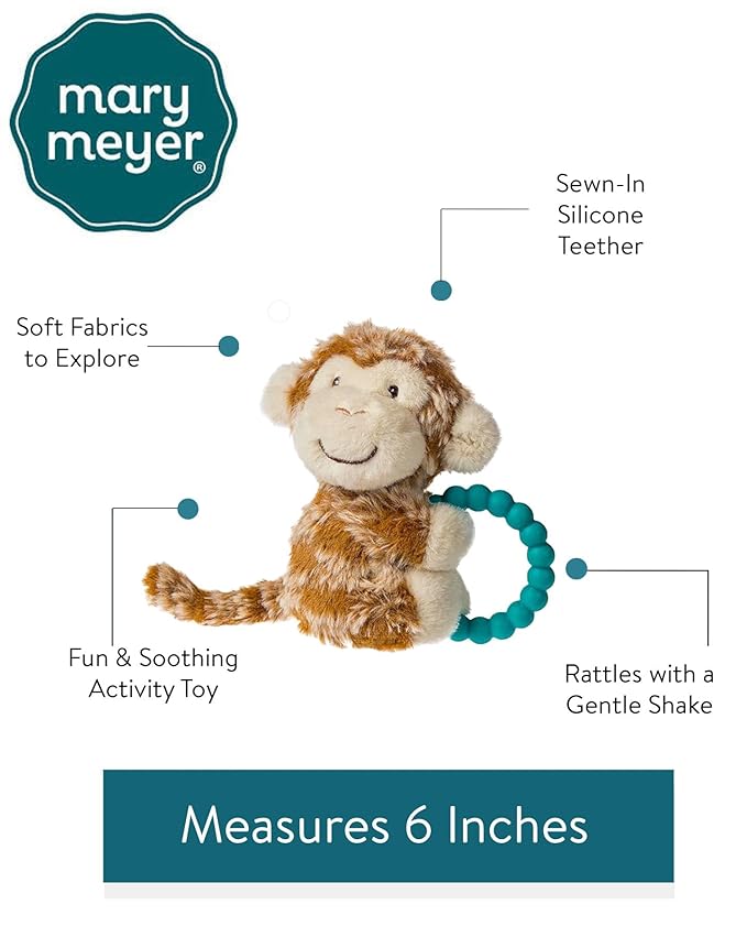 Mary Meyer Soft Baby Rattle with Soothing Teether Ring, 6-Inches, Afrique Monkey