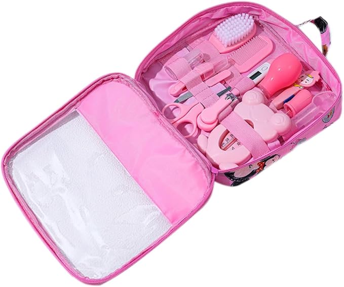 Baby Healthcare and Grooming Kit Baby Nasal Aspirator Nail Clipper Hairbrush Set Newborn Daily Cleaning Care Kit 13 PCS/Set, Style A, Pink, Safety First Baby Healthcare kit