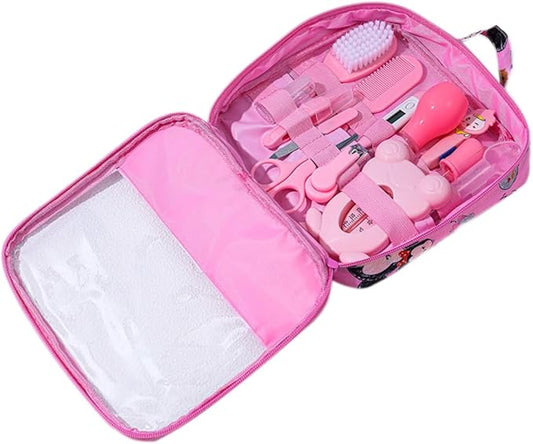 Baby Healthcare and Grooming Kit Baby Nasal Aspirator Nail Clipper Hairbrush Set Newborn Daily Cleaning Care Kit 13 PCS/Set, Style A, Pink, Safety First Baby Healthcare kit