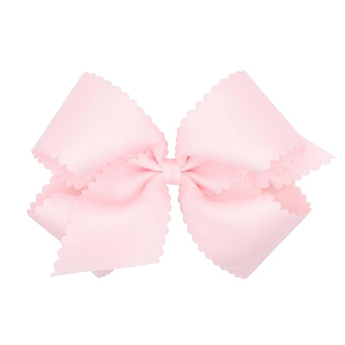 Wee Ones Girls' Classic Grosgrain Hair Bow with Scalloped Edges, No-Slip Hair Clip, Handmade, Powder Pink, King