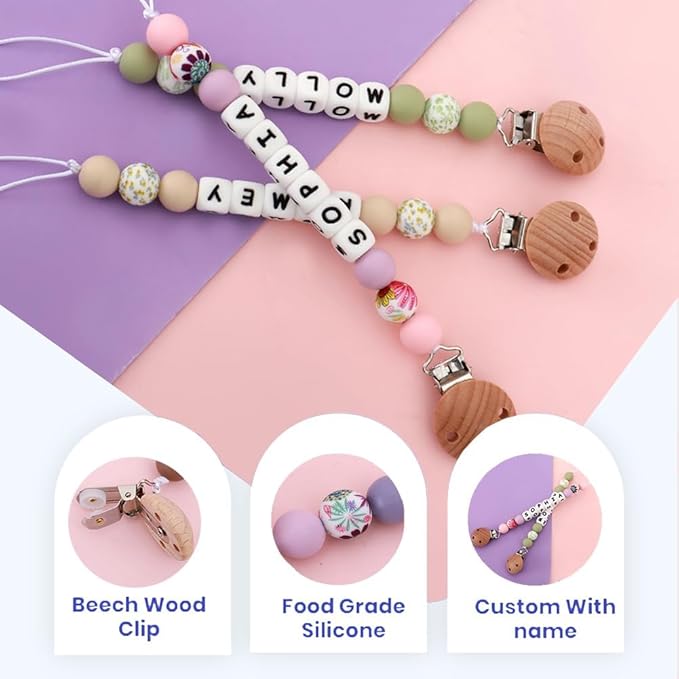 Custom Baby Name Personalized Pacifier Clip, Personalized Boho Pacifier Clip Holder Newborn Gift (A)