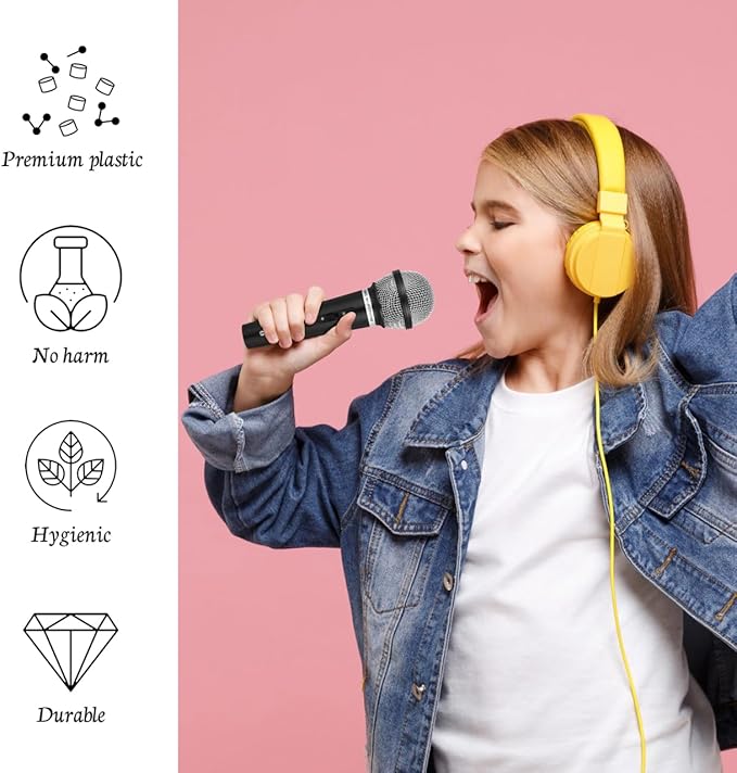 Toddmomy Realistic Kids Microphone Prop, 1:1 Scale Fake Microphone Toy for Pretend Play, Durable Plastic Fake Mic for Costume Party, Stage Performance, News Reporter Roleplay and Singing, Black