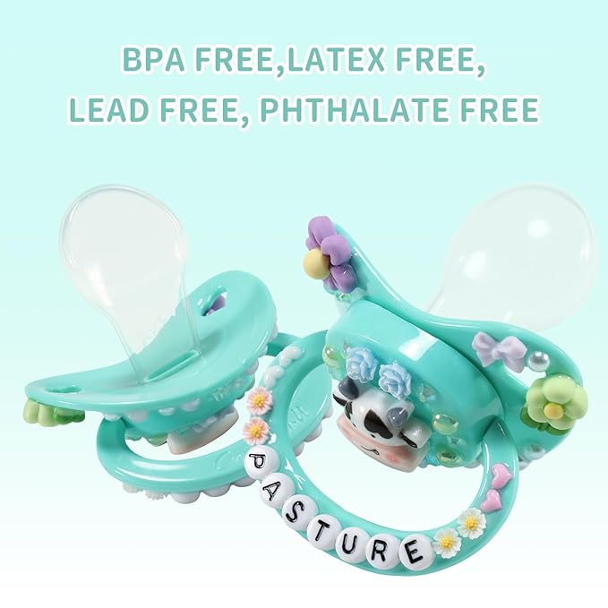 CutiePlusU Adult Sized Pacifier Dummy Big Shield DIY Handmade-Cow Green