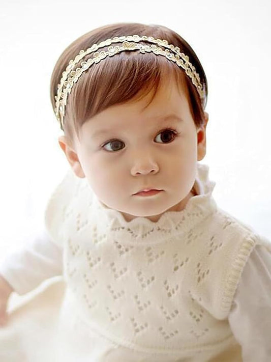 Baby Girls Flower Headbands Cute Kids Christening Headband Soft Lace Hairbands Floral Crown Newborn Infant Toddlers Hair Accessories for Birthday Party Photography(Gold Flower)