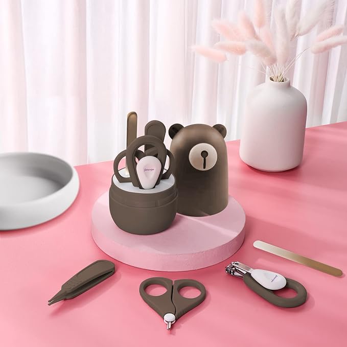 6-in-1 Baby Grooming Set, Natural Wooden Hairbrush and Comb, Nail Clippers,Nail Scissors, Nail File and Tweezers for Kids and Newborns in Nice Gift Box