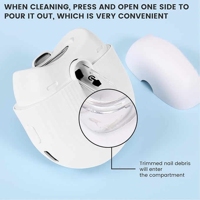 Electric Nail Clipper with Light and Nail Scraps 2 Speeds Portable Nail Clippers Rechargeable Nail Cutter Safety Fingernail Trimmer for Baby Kids Adults Seniors (White)