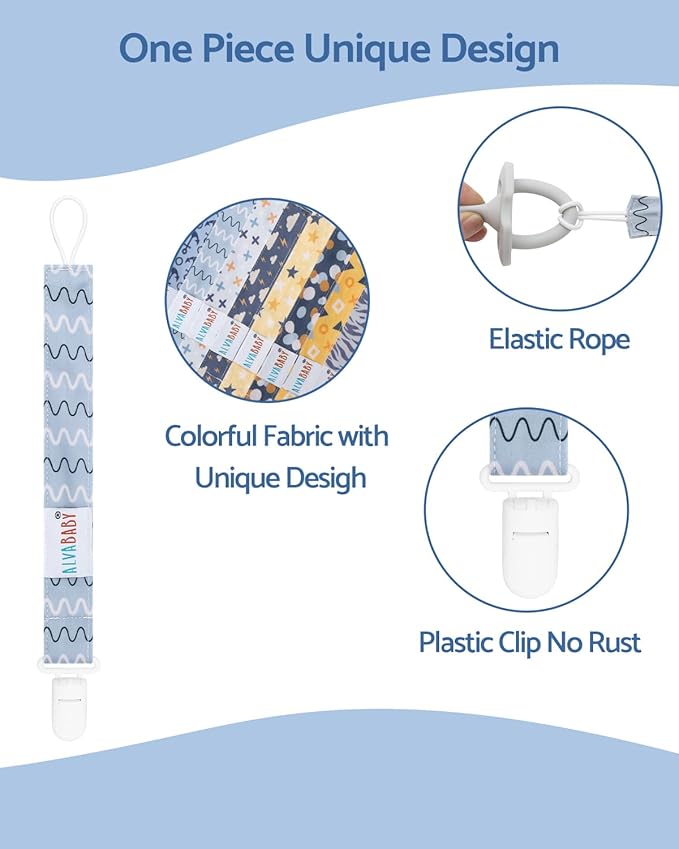 ALVABABY Baby Pacifier Clips Paci Universal Holder Leash Pacifier Clip Binky Holder for Teether Soothie 8 Pack 8DP12A
