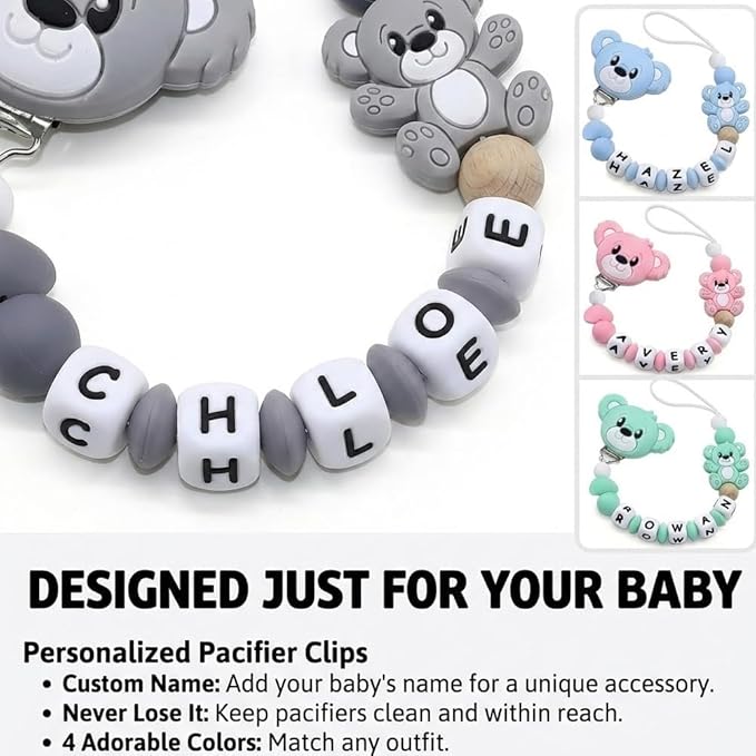 Handmade Pacifier Clip for Boy Silicone Bear Clip Pacifier Holder for Baby Boys and Girls Birthday Gift