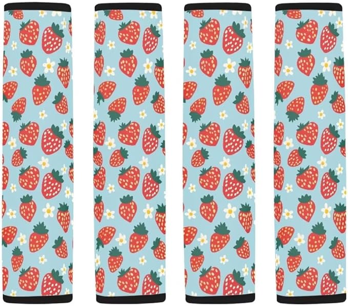 Strawberry Print Car Seat Belt Cover Soft Car Safety Seat Belt Strap Shoulder Pad for Women Men 2 Pack Universal Size