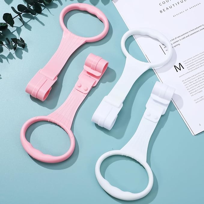Homoyoyo 4 PCS Baby Pull up Rings: Baby Walking Exercises Assistant Rings,Play Gym Stand Up Assistant Bed -Infant to Stand Toys Crib Walking for Infant Toddler (Pink+White)