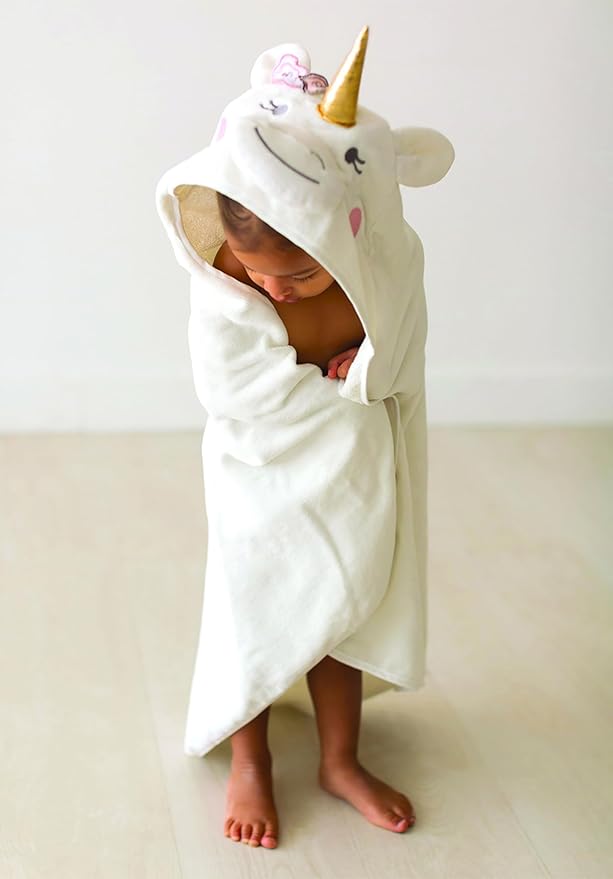 Stephan Baby Hooded Towel - 100% Cotton with Fun Animal Design for Infants and Toddlers, 31" Square, Unicorn