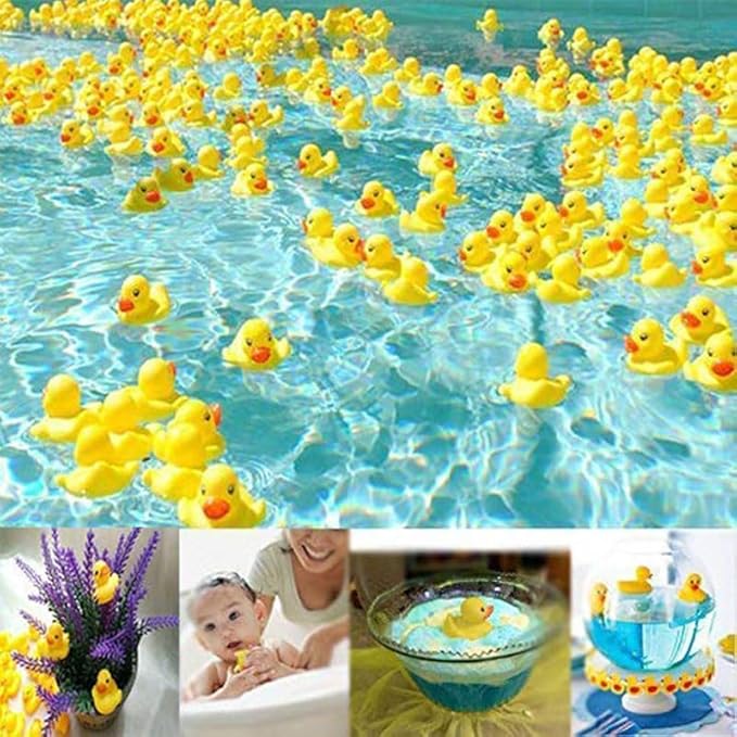 SOHAPY 100Pcs Mini Yellow Rubber Ducks Tiny Baby Shower Rubber Ducks, Squeak Fun Baby Yellow Rubber Bath Toy Float Fun Decorations for Shower Birthday Party Favors Cupcake Carnival Game Gift (100Pcs)