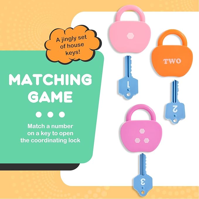 GEERAY Cause and Effect Toys for Toddlers 3+, Montessori Lock & Key Set with 5 Apple-Shaped Locks, Keys & 10 Cards – Learn Numbers, Colors & Motor Skills STEM Toy Gift for Home & Classroom