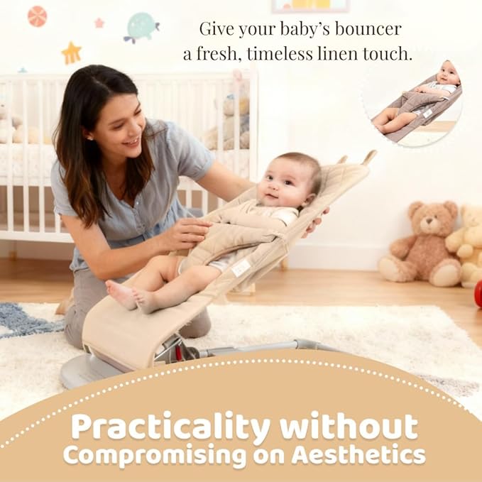 Linen Bouncer Cover – Compatible with BabyBjorn Bouncer, 100% Korea-Made Linen, CPSIA Tested, Machine Washable (Cover Only)