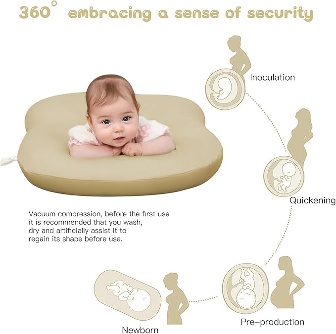 Lucakuins Infant Support Cushion, 0-24 Months Newborn Baby Support Cushion with Cover, Portable Playing Time Mat for Home and Travel, Soft Cotton, Supervised Use, Baby Essentials Gift (Apricot)