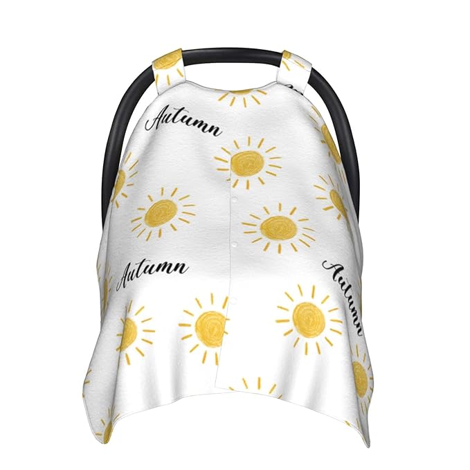 Personalized Orange Sun Rays Baby Infant Car Seats Canopy for Babies with Name, Golden Sunrays Lightweight Covers for Baby Boys Girls, Minky Nursing Breastfeeding Stroller Cover for Newborn
