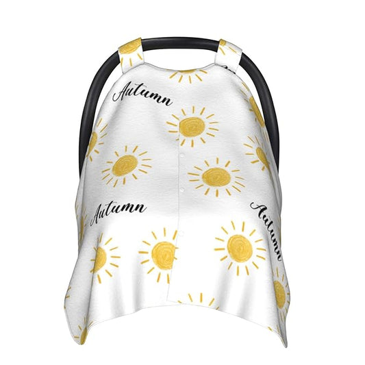 Personalized Orange Sun Rays Baby Infant Car Seats Canopy for Babies with Name, Golden Sunrays Lightweight Covers for Baby Boys Girls, Minky Nursing Breastfeeding Stroller Cover for Newborn