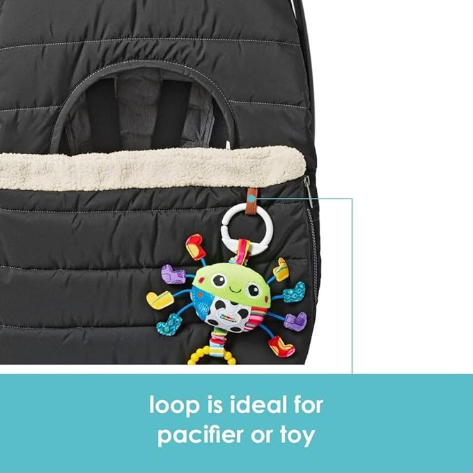 JJ Cole Winter Baby Car Seat Cover - Winter Car Seat Cover for Baby Seat or Stroller - Infant Car Seat Covers with Warm Sherpa Lining - Black