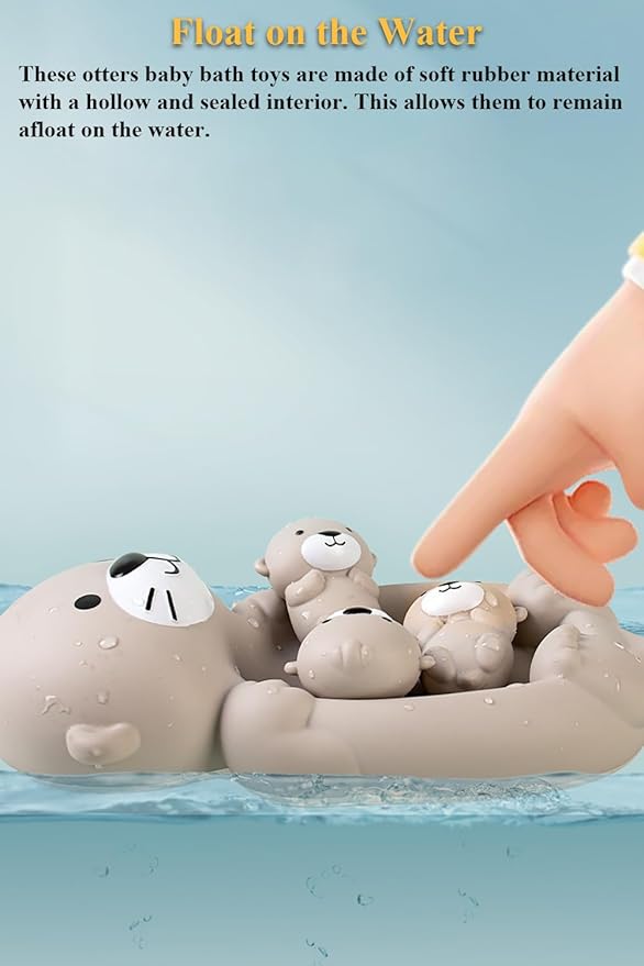 Otter Bath Toy Set, Child-Mother Otter Playset Tub Toy, 1 Mother Otter and 3 Baby Otters Water Toy Bathtub Otter Toy Set Otters Family Floating Toy for Babies