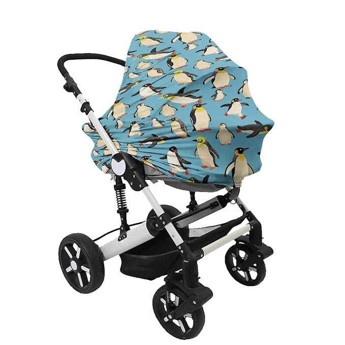 Binienty Funny Penguin Pattern Nursing and Stroller Cover for Sun Protection, Baby Girls Boys Stretchy Multi-Use Breastfeeding Scarf for Moms, Newborn Essentials