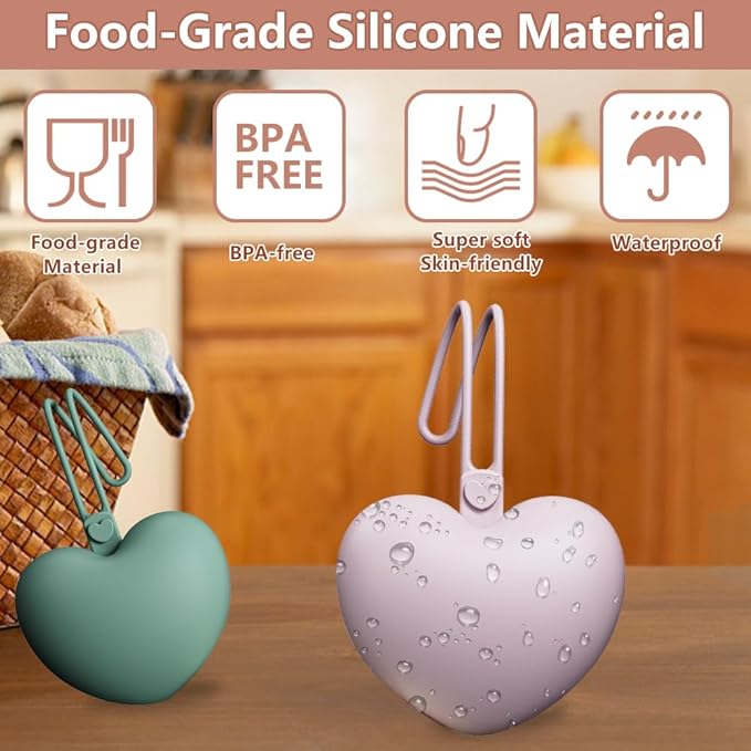 4PCS Pacifier Holder Case Set, 2pcs Silicone Portable Pacifier Pouch and 2pcs Transparent Pacifier Storage Container, Cute Heart Shape Pacifier Storage Case for Newborn Baby（Pink&Khaki）