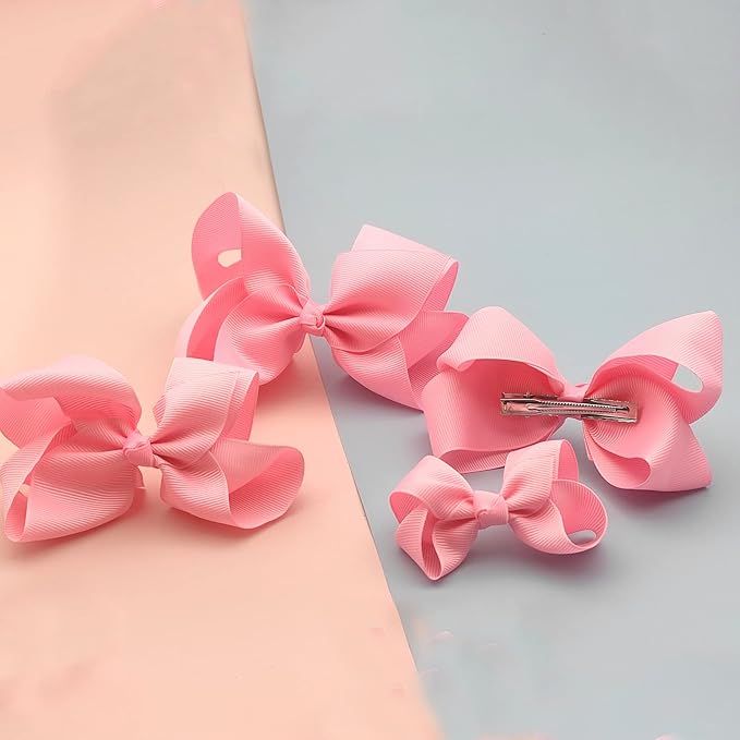 Light Pink Bows for Girls,6PCS Hand-made Grosgrain Ribbon Hair Bows Alligator Clips Hair Accessories for Little Teen Toddler Girls Kids (Light Pink)