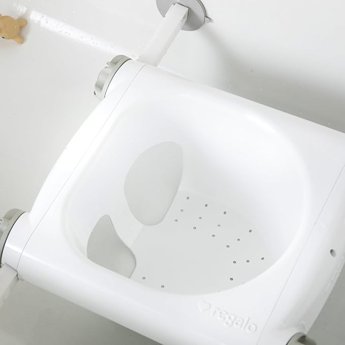 Regalo Baby Basics Baby Bath Seat with Suction Cups, Sit-Up Bath Support for Infants, Secure Baby Bath Chair for Bathtub, Easy Clean with Drain Holes, Fits Standard Tubs, White