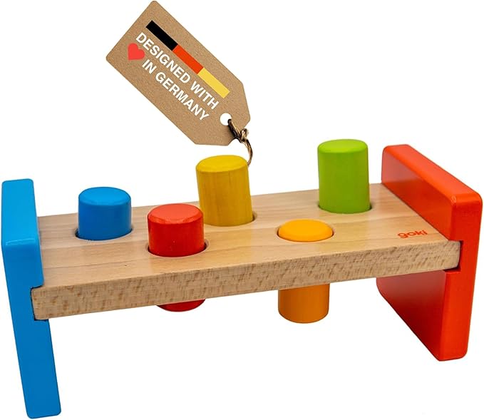 Goki Wooden Pound-A-Peg Toy with Hammer | Classic Pounding Bench for 2 Year Olds | Preschool Learning & Montessori Activity Set - Durable Educational Birthday Gift for Toddlers