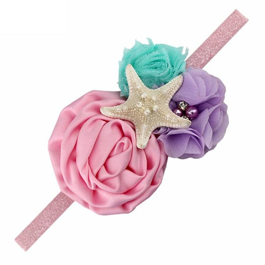 YanJie Mermaid Hairband - Aqua Lavender, Handmade Flower Headband with Starfish for Baby Girls, Newborn Hairbands for Daily Wear, Special Occasions, Photo Props, Birthday Party Gift