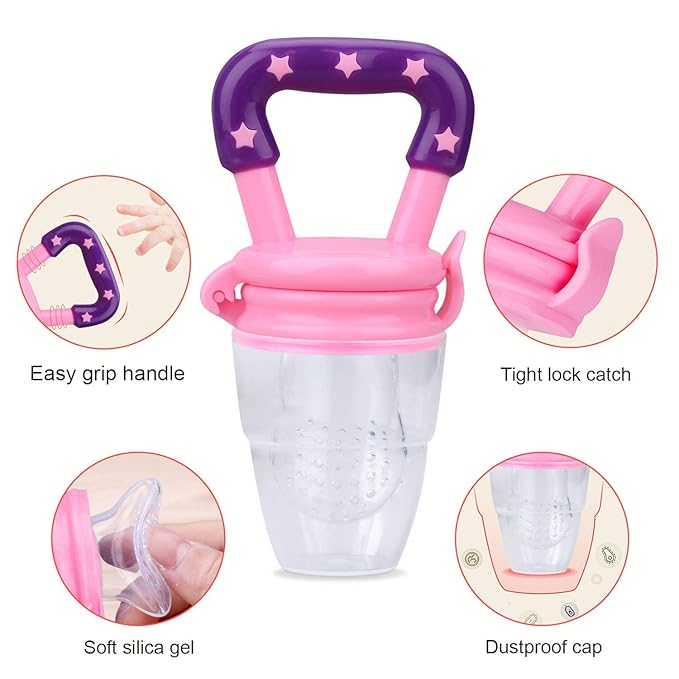 Baby Food Feeder 3 Pack Silicone Fruit Pacifier Teething Reusable Pouches Pacifier Pink by Mluchee(S,M,L)