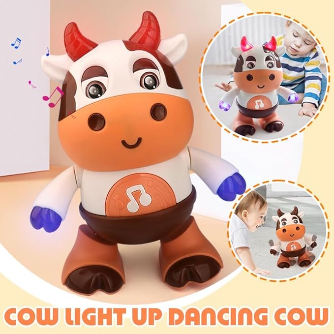 Upgrade Cow Light Up Dancing Cow, Singing and Dancing Cute Little Cow Music Lighting Swinging Dancing Robot Electric Doll Interactive Music Cow Crawling Toy with Music and Led Lights