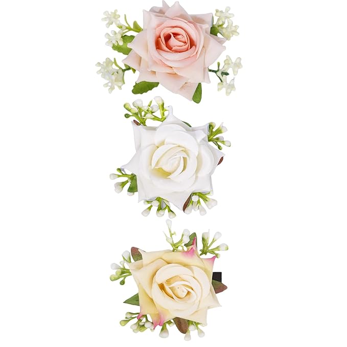 3pcs Girls Flower Hair Clips, Floral Rose Hair Barrettes w/Boutique Fully Lined Alligator, Hair Bows for Baby Newborn Toddler