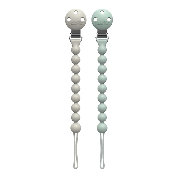 Dr. Brown's Silicone Pacifier Clips, Universal Fit Strap for Pacifiers, Green/Gray, BPA Free, 0-18 Months, 2-Pack