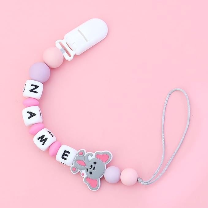 Silicone Personalized Pacifier Clip with Name - Custom Animal Pacifier Chain for Boys and Girls, Fits Most Pacifiers